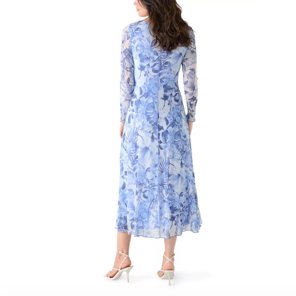 Connected Apparel Elegant Blue Floral Women's Dress plus Sz 14 nwt $98 retail! - Picture 2 of 5